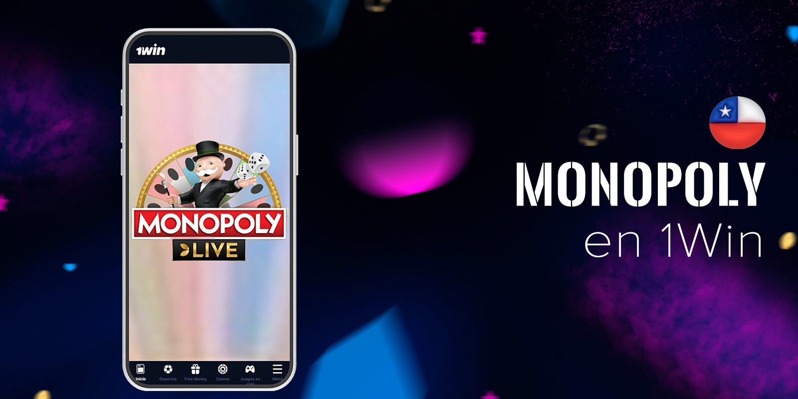 Monopoly Live, juego con crupier en vivo donde giras la ruleta y avanzas en el tablero para ganar multiplicadores.